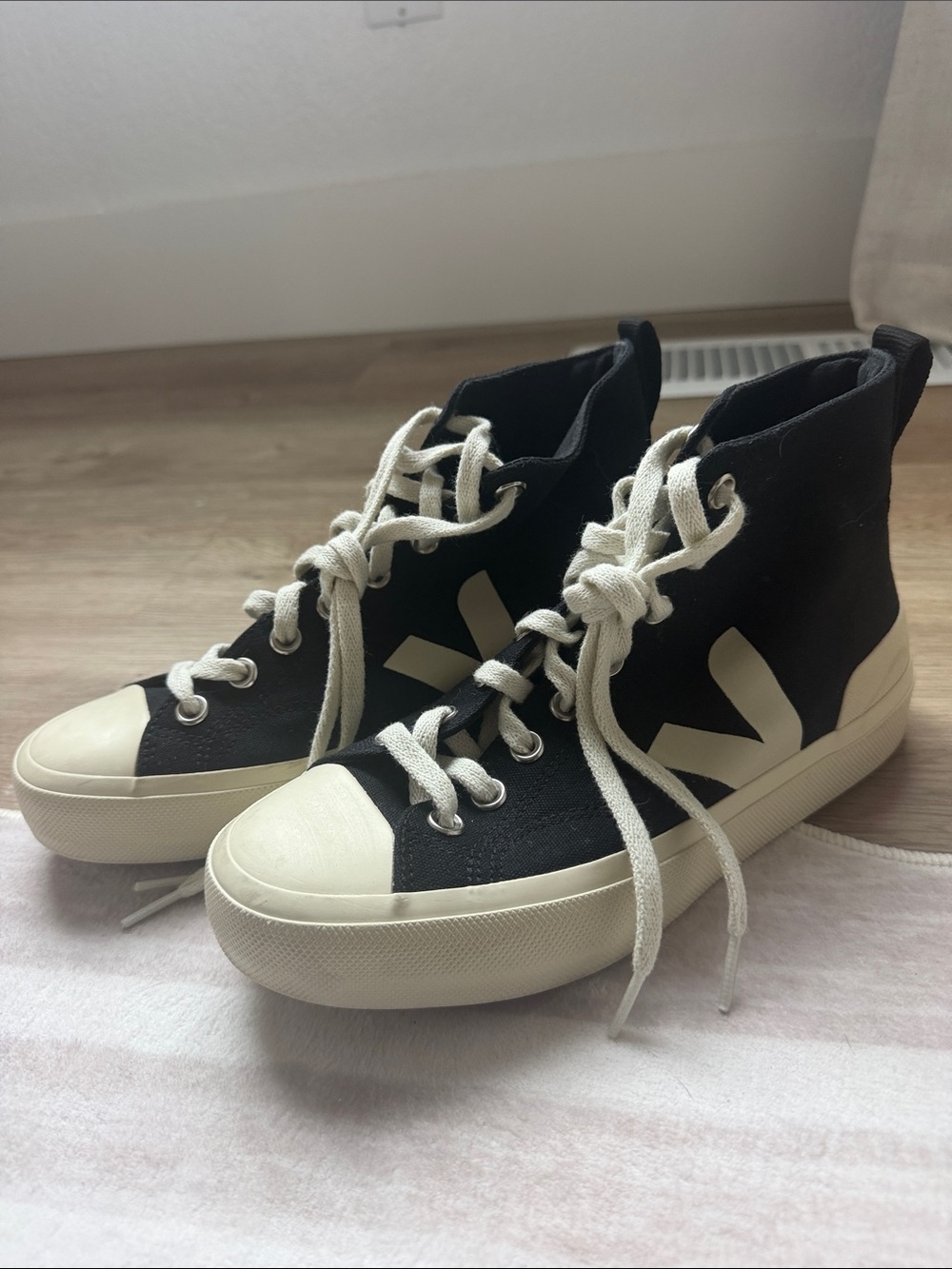 Veja Black High-Top Sneakers with Cream Accents